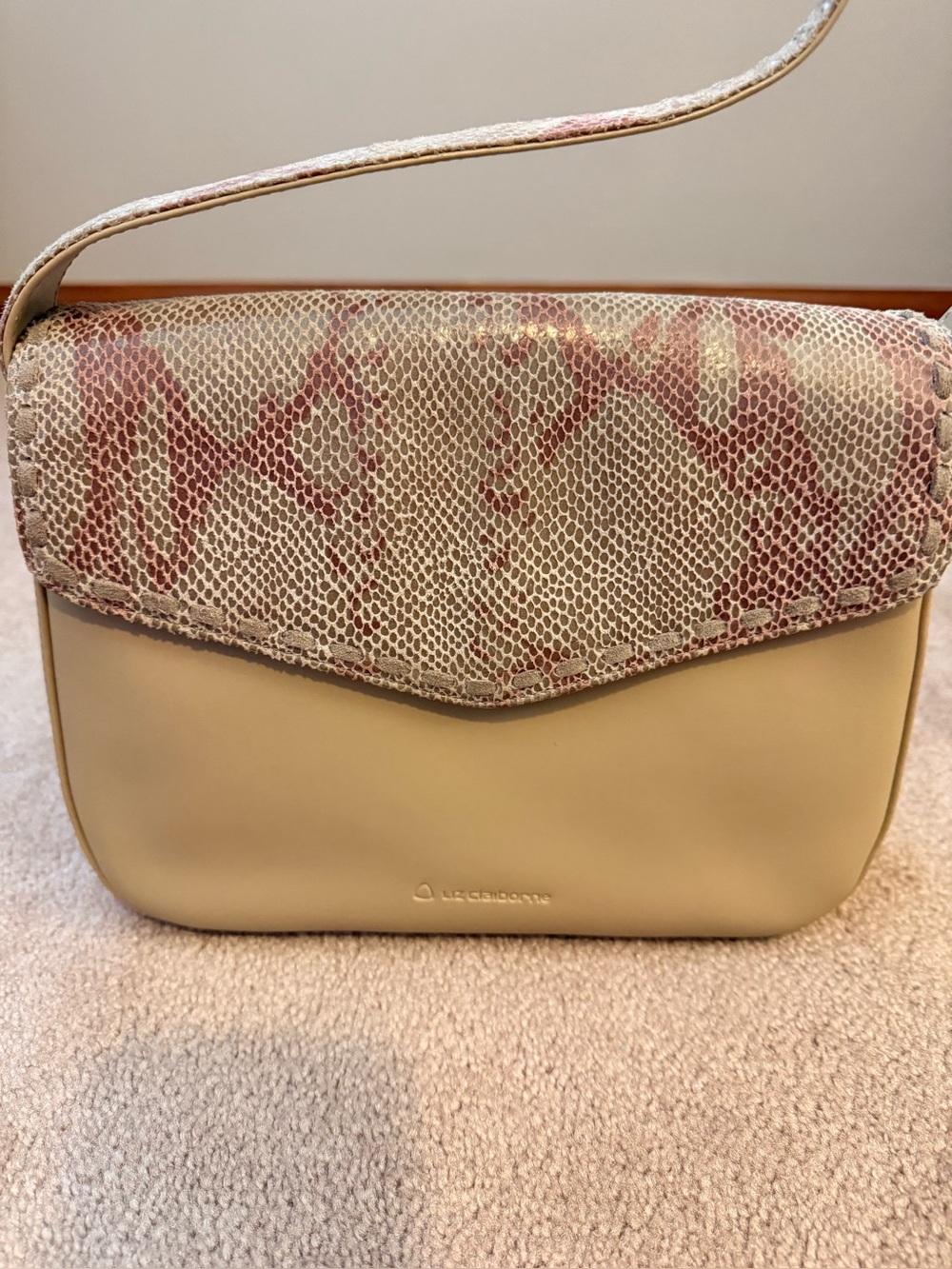 Liz Claiborne Y2K Beige Pink Snakeskin Fall Shoulder Bag Purse